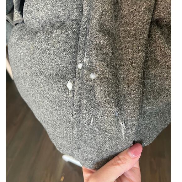 Gap Gray 100% Wool Down Puffer Zip Hood Jacket Coat flawed damaged repair XSmall - Picture 9 of 14